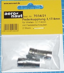 Aandrijf koppeling met veer-as 3,17/4mm VE2 stuks  7034/21