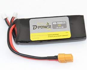 D-Power HD-1600 2S Lipo (7,4V) 30C - mit XT60 Stecker