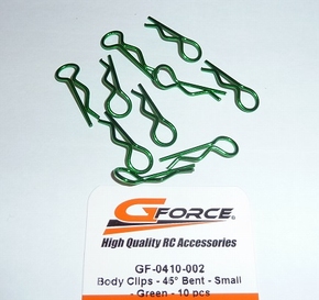 GF-0410-002 - Body Clips - 45° Bent - Small - Green - 10 pcs