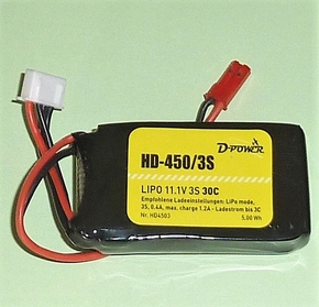 D-Power HD-450 3S Lipo (11,1V) 30C XH bal + BEC stekker