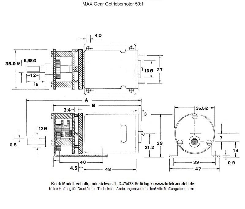 Krick 42278 Max Gear E-Motor 4,8-14,4V 50:1