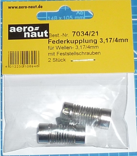 Aandrijf koppeling met veer-as 3,17/4mm VE2 stuks  7034/21