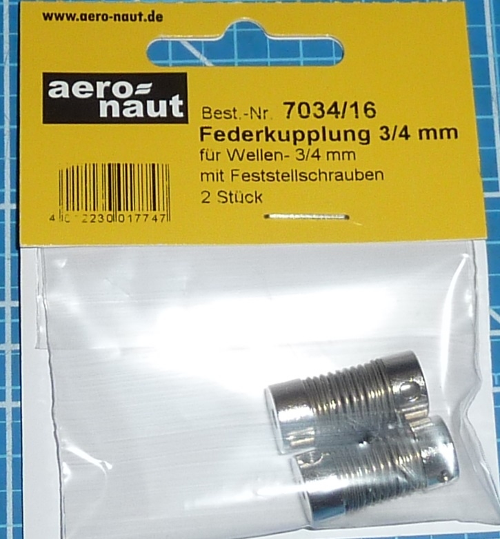 Aandrijf koppeling met veer-as 3/4mm VE2 stuks  7034/16