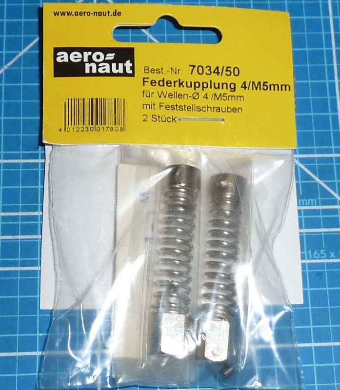 Aandrijf koppeling met veer-as 4mm/M5 VE2 stuks  7034/50