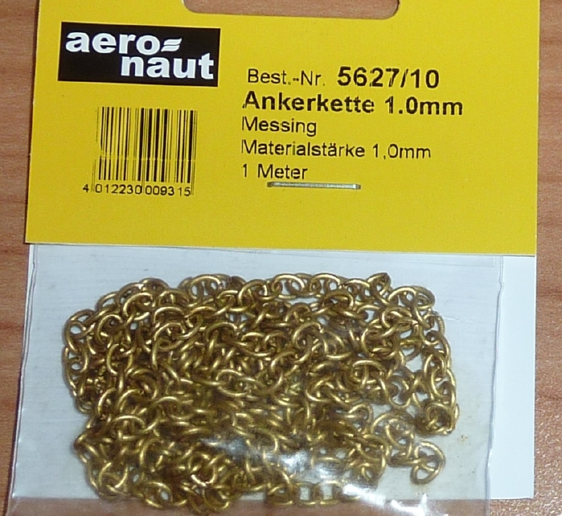 Aeronaut 5627/10 ankerketting messing kleurig 5mm 1meter