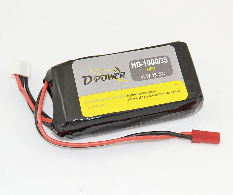 D-Power Lipo 3-1000mAh  3S 30C XH bal + BEC stekker