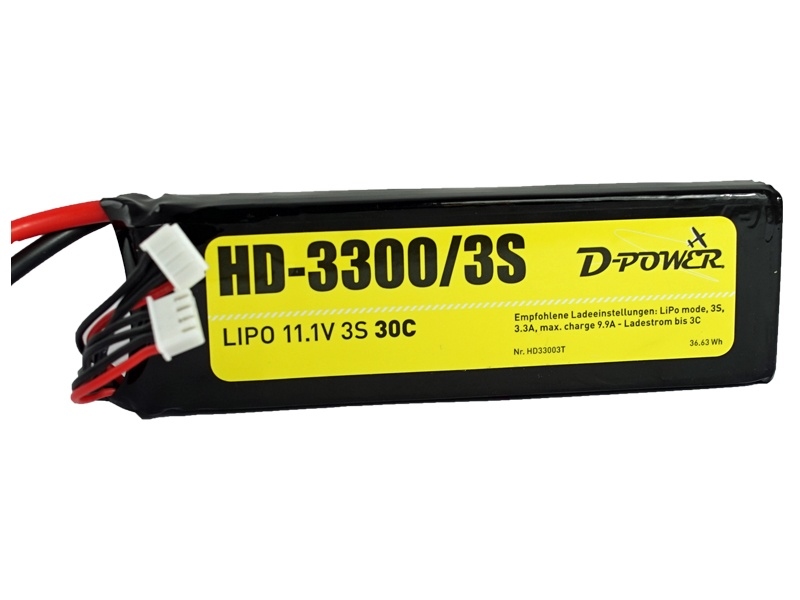 D-Power Lipo 3-3300mAh  3S 30C XH+EH bal + XT60 stekker