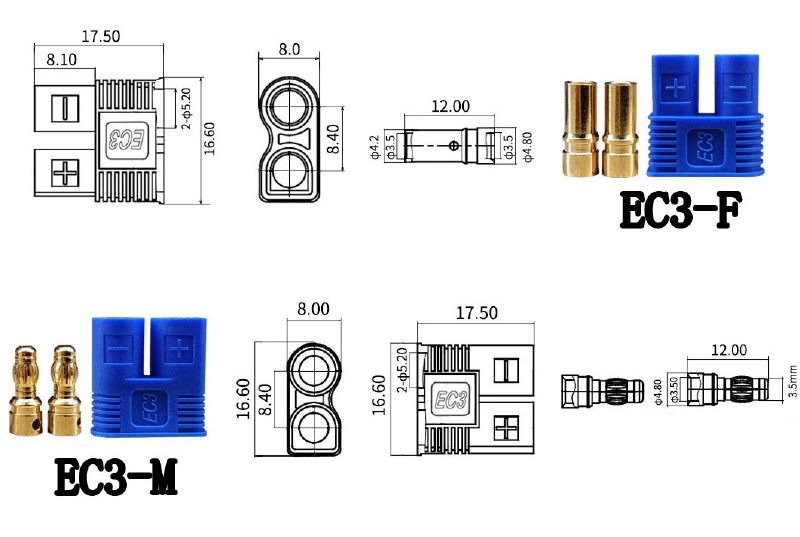 EC3 Connector set Blauw 60Amp  (5xM+5xF)