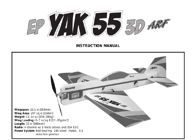 GPMA1190 Great Planes ELECTRIFLY - YAK 55 3D EP ARF plane