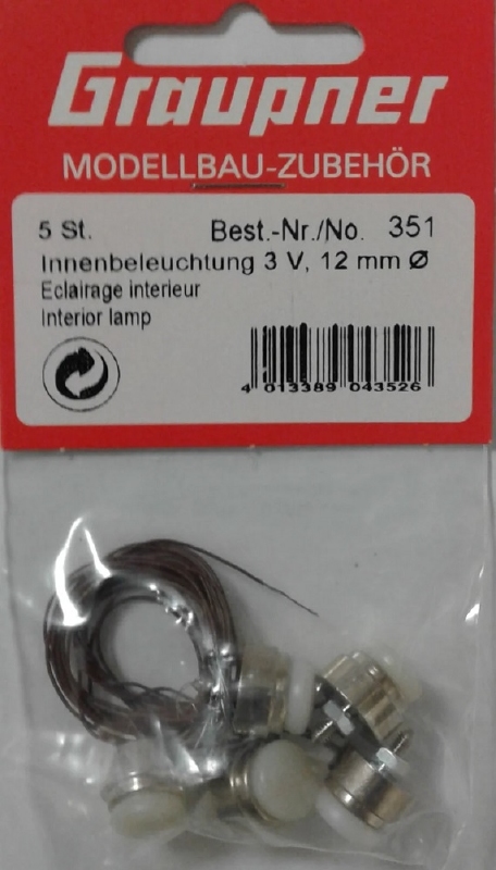 Graupner 351 deklamp Nikkel 12mm met lamp 5 stuks