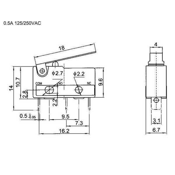 Microswitch m hevel eindschakelaar wissel 250V/0.5 A