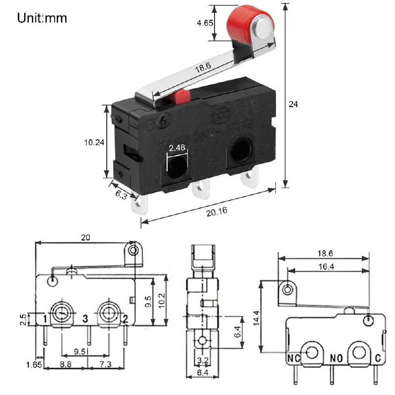Microswitch m hevel ROL eindschakelaar wissel 250V/5 A
