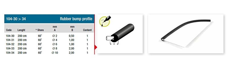 Raboesch 104-30 Rubber bump profile Rond ø2x0,5mm - L 2mtr