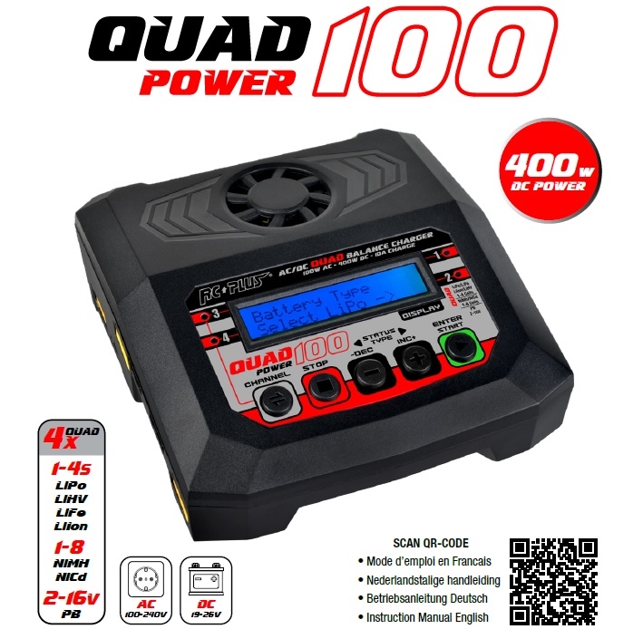 Rc Plus Quadpower 100 Charger AC-DC 4x100 Watt RC-CHA-214