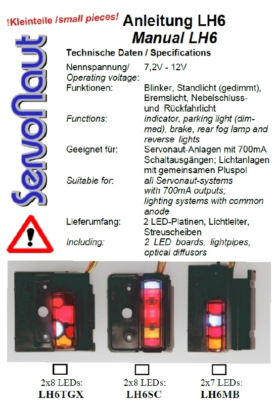 Servonaut LH6MB Actros, Arocs Led print 7-12V ACHTER L+R