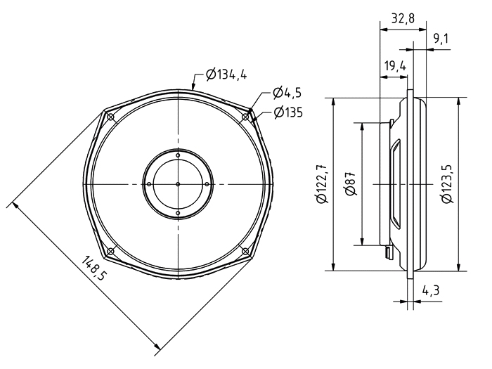 Visaton 9051 LOW-MID range Speaker WF 130 ND 8Ohm 60W